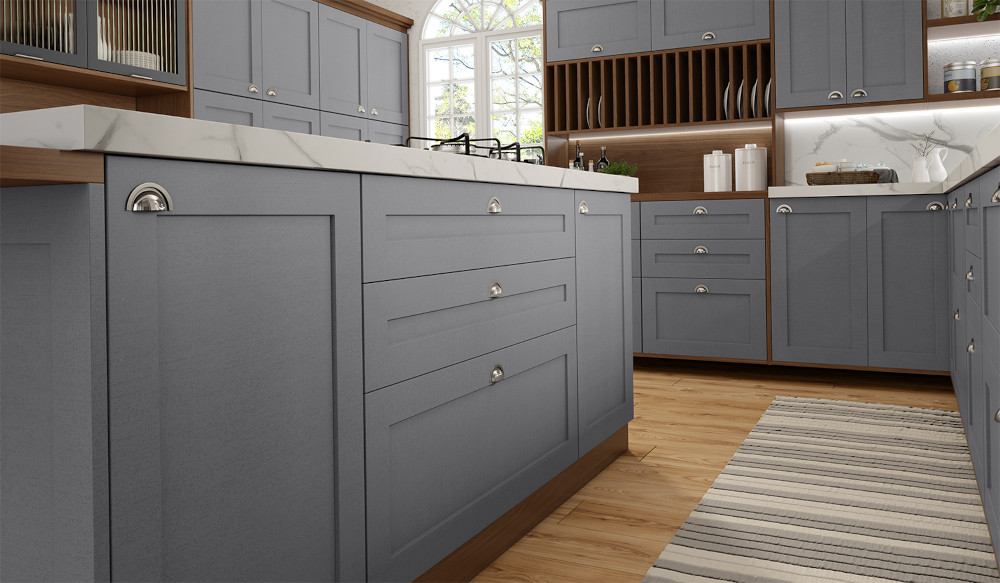 Bancada de cozinha estilo clássico com moldura nas portas e gavetas