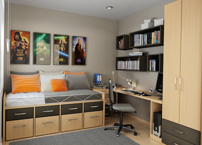 Quarto pequeno - imagem de uma quarto pequeno com cama multifuncional