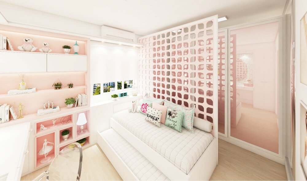 Quarto de solteiro na cor rosa milkshake.